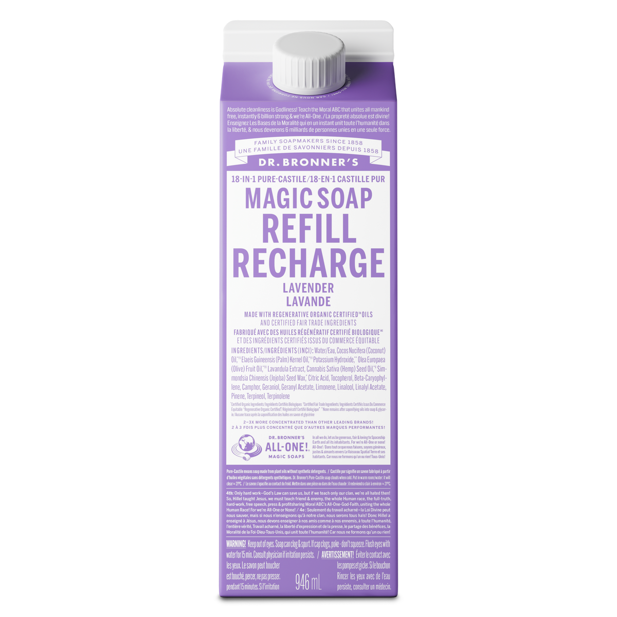 Dr. Bronner's Pure-Castile Liquid Soap 946ml Refill Lavender