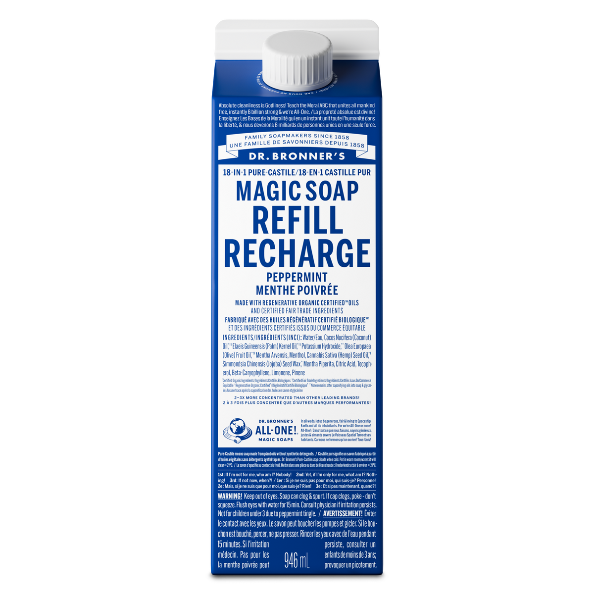 Dr. Bronner's Pure-Castile Liquid Soap 946ml Refill Peppermint