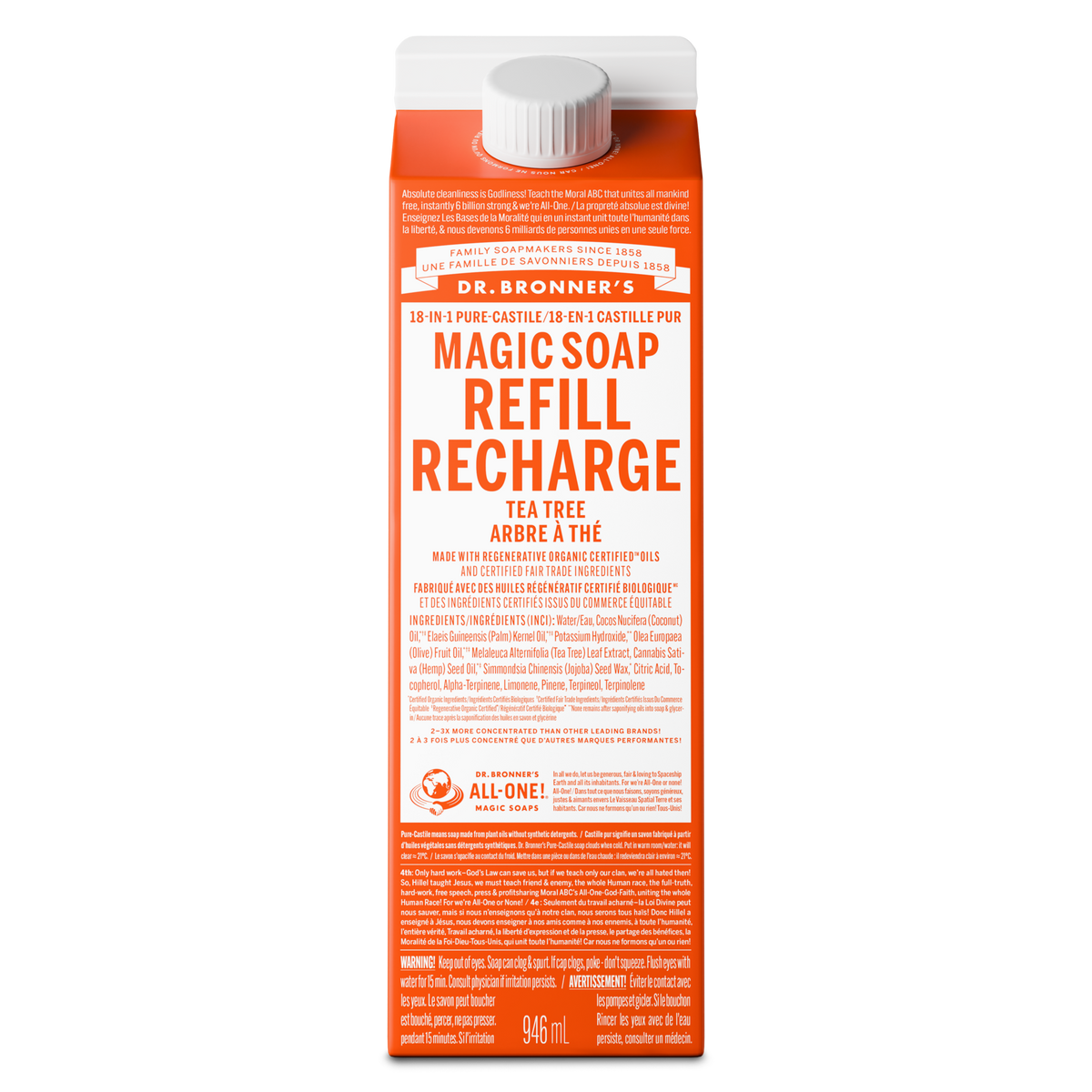 Dr. Bronner's Pure-Castile Liquid Soap 946ml Refill Tea Tree