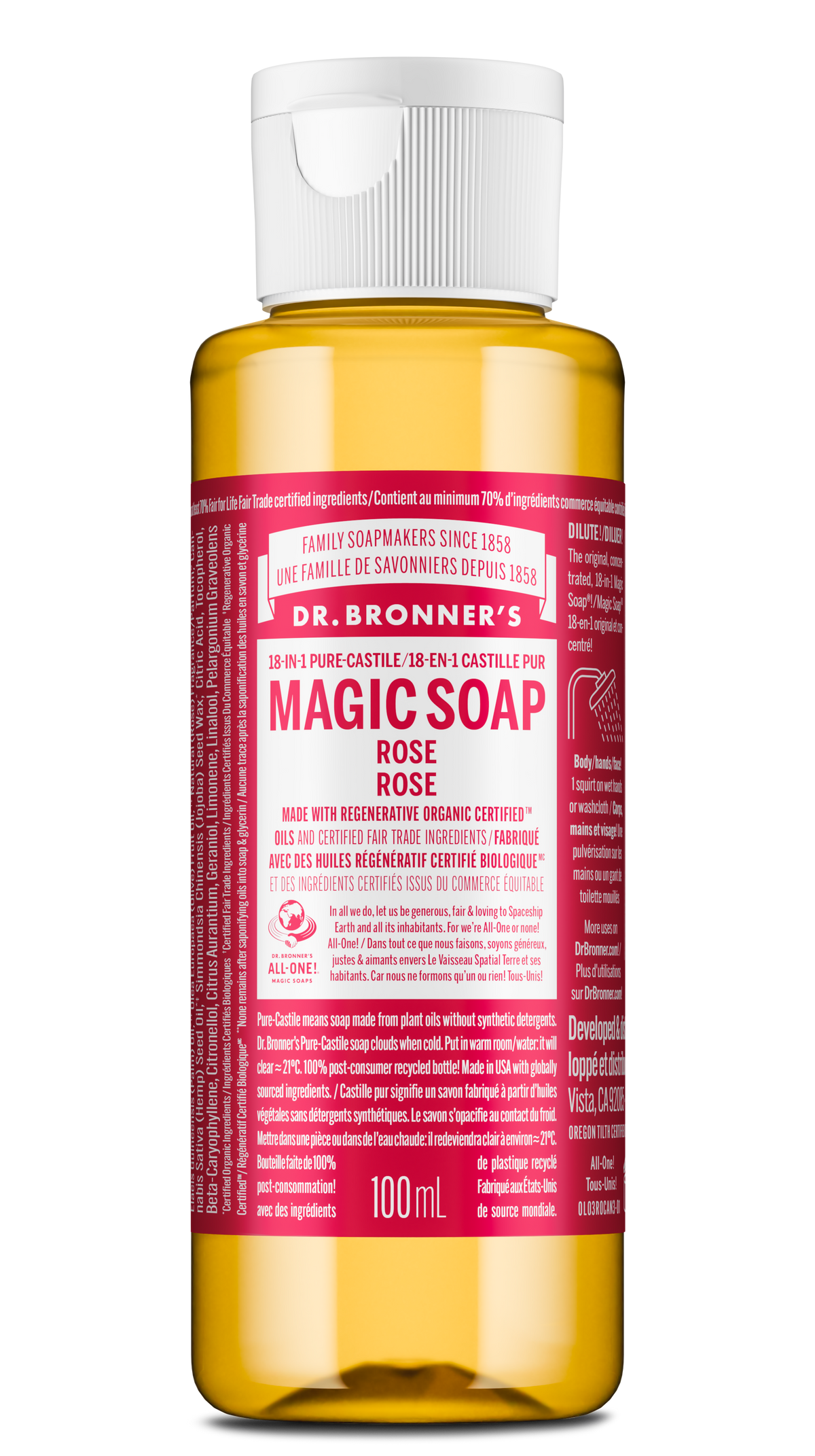 Dr. Bronner's Pure-Castile Liquid Soap 100ml Rose