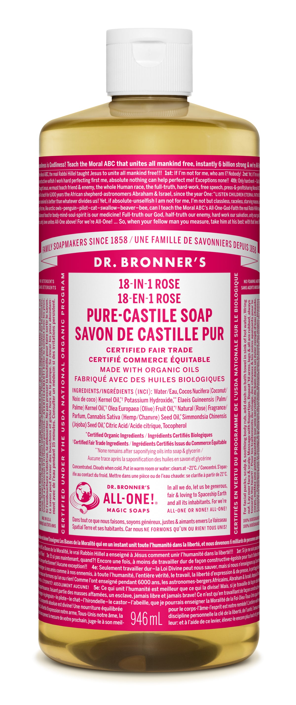 Dr. Bronner's Pure-Castile Liquid Soap 946ml Rose