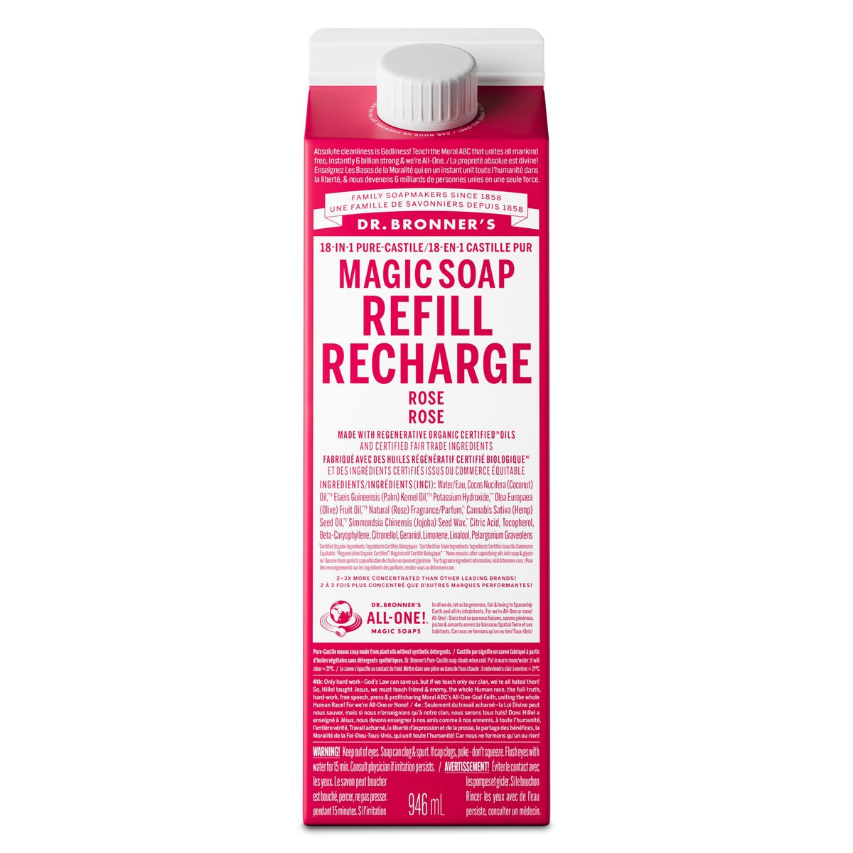 Dr. Bronner's Pure-Castile Liquid Soap 946ml Refill Rose