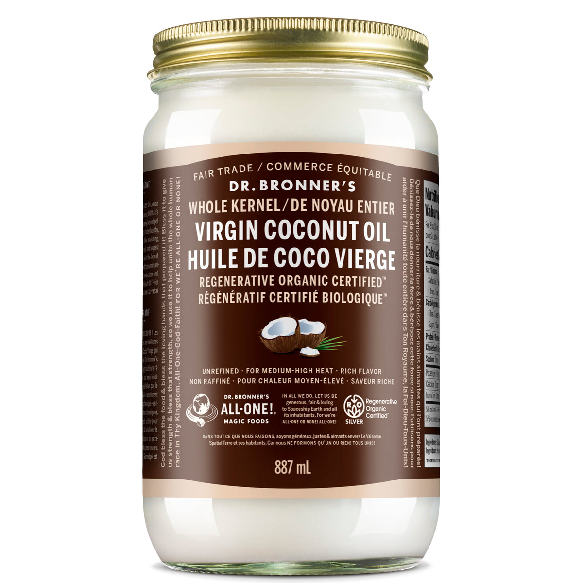 Dr. Bronner's Organic Whole Kernel Virgin Coconut Oil 887ml