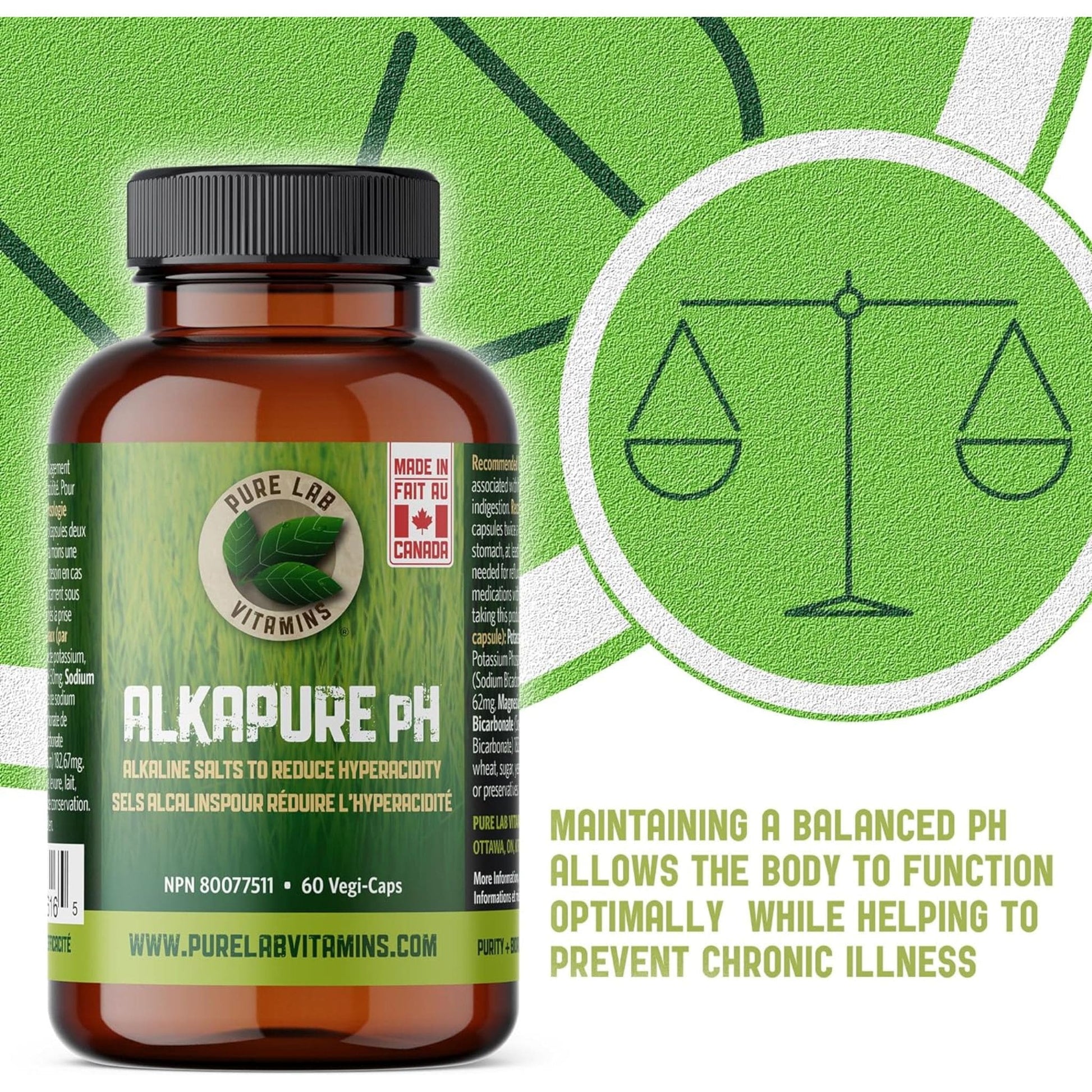 60 Vegetable Capsules | Pure Lab Vitamins Alkapure PH 