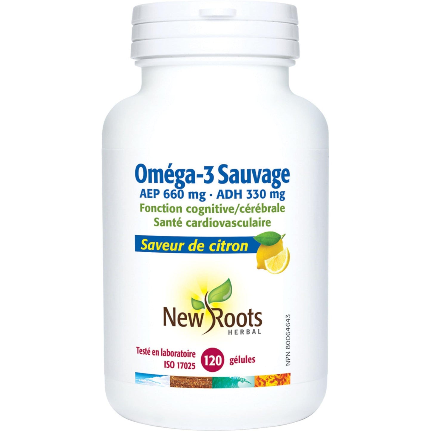 Lemon Flavour 120 Softgels | New Roots Herbal Wild Omega 3 EPA 660 Mg - DHA 330 Mg // lemon flavour