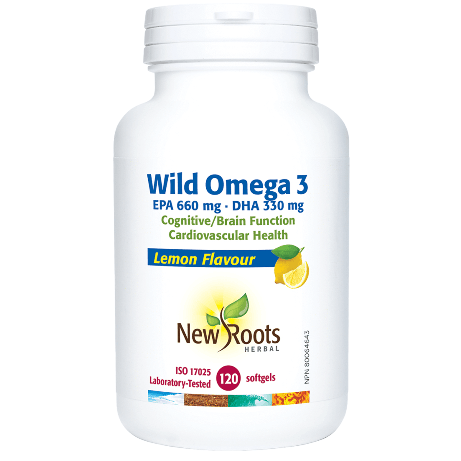 120 Softgels Lemon Flavour | New Roots Herbal Wild Omega 3 EPA 660 Mg - DHA 330 Mg // lemon flavour