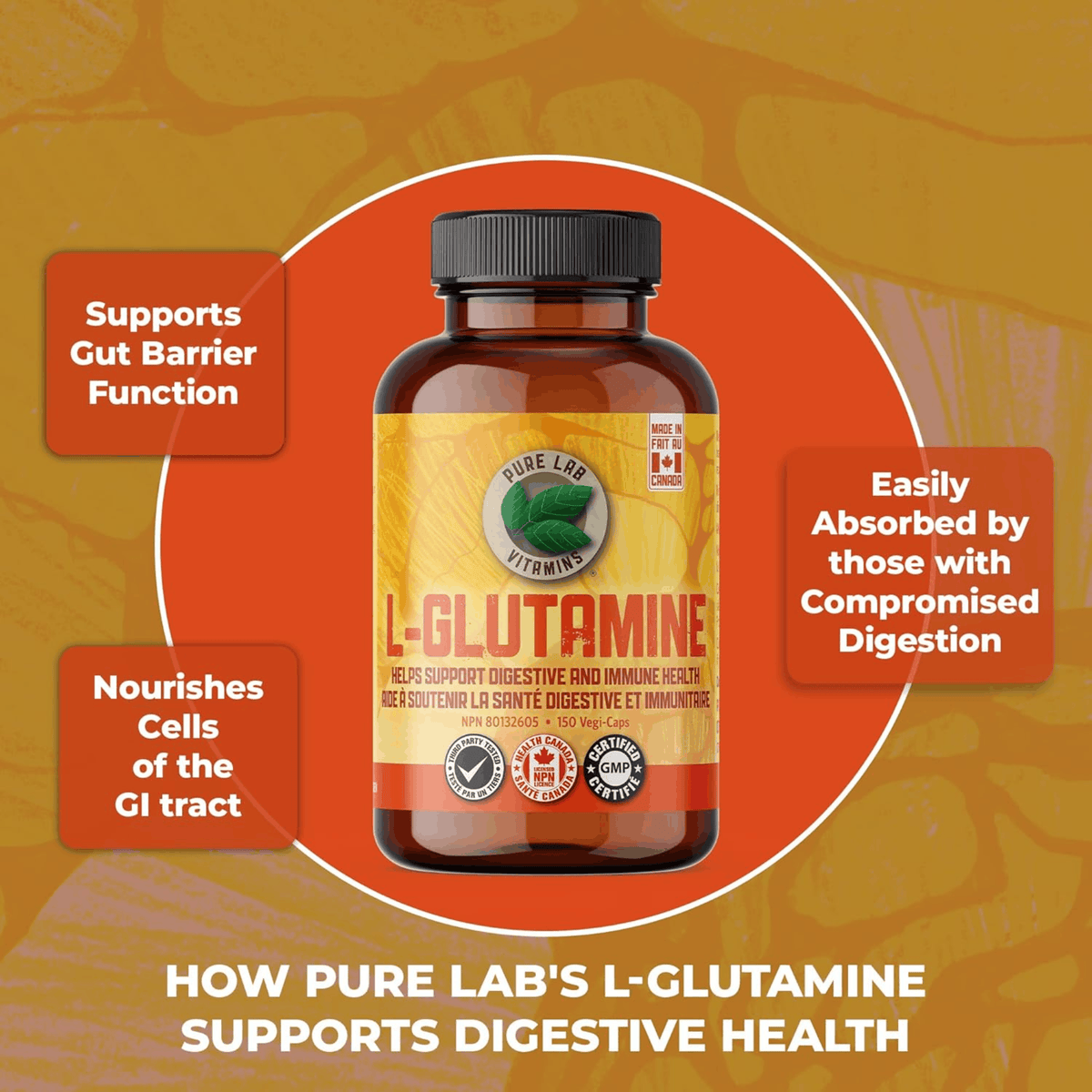 150 Vegetable Capsules | Pure Lab Vitamins L-Glutamine