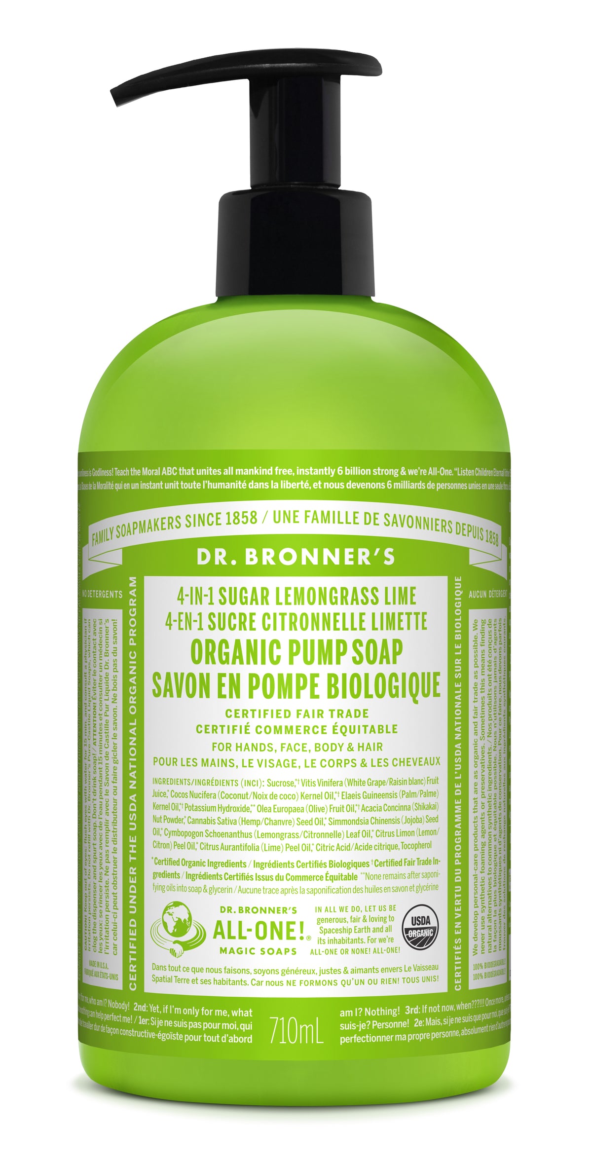 Dr. Bronner's Organic Sugar Soap Lemongrass Lime 710ml