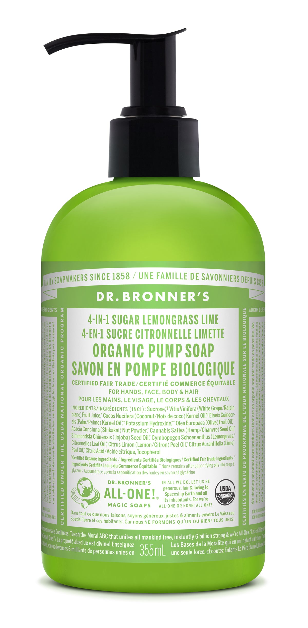 Dr. Bronner's Organic Sugar Soap Lemongrass Lime 355ml