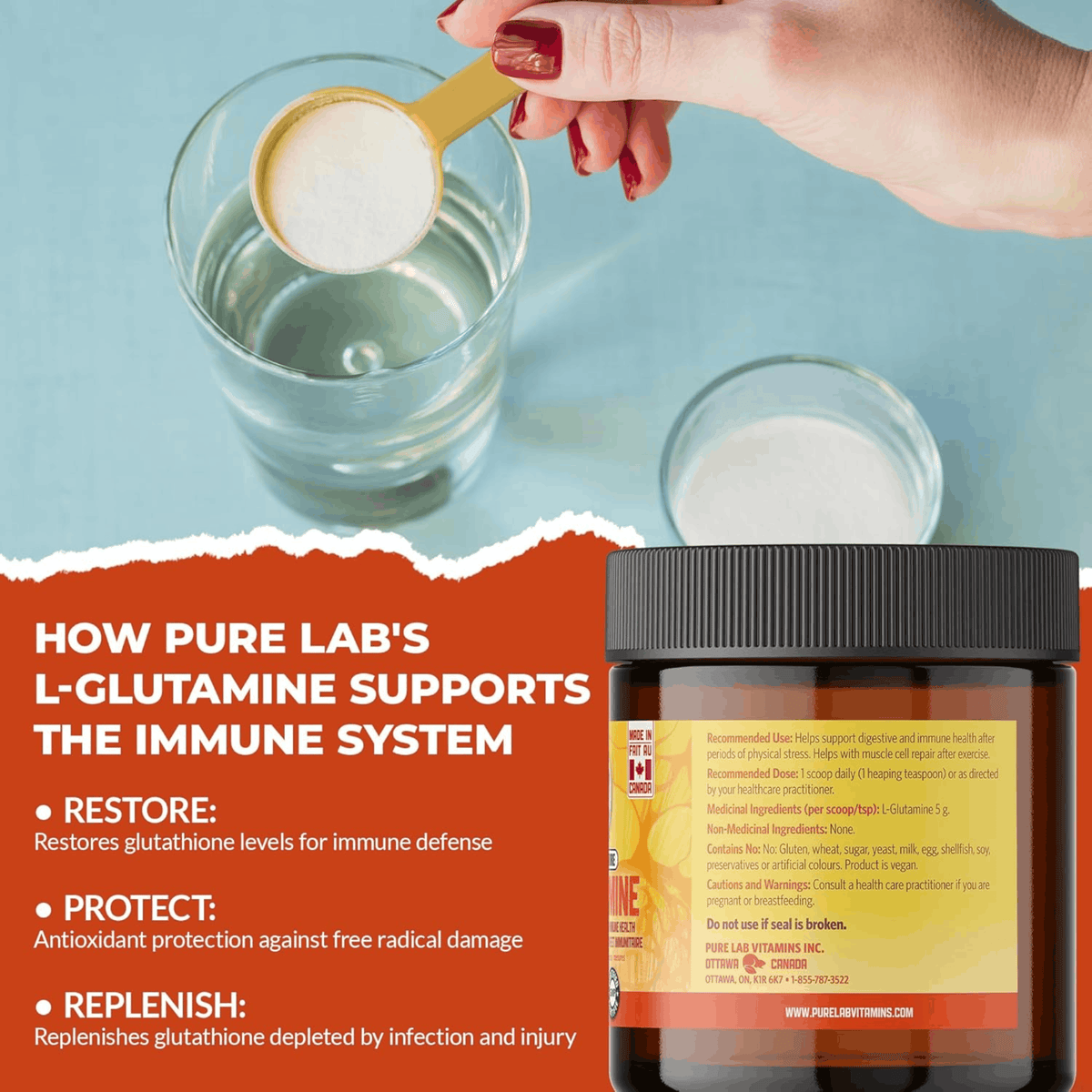300g Natural Flavour | Pure Lab Vitamins L-Glutamine Powder