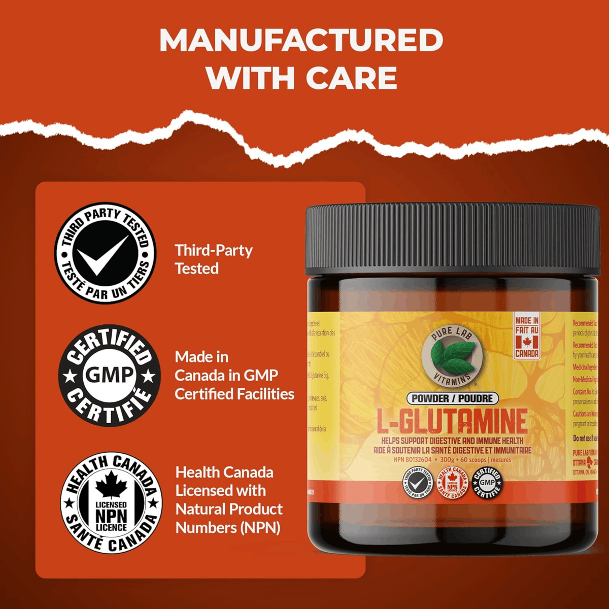 300g Natural Flavour | Pure Lab Vitamins L-Glutamine Powder