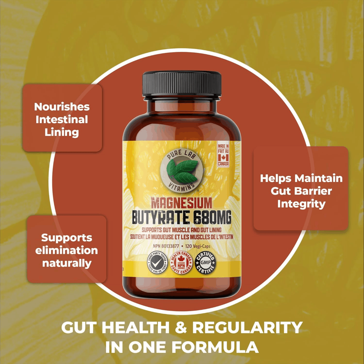 120 Vegetable Capsules | Pure Lab Vitamins Magnesium utyrate 680mg