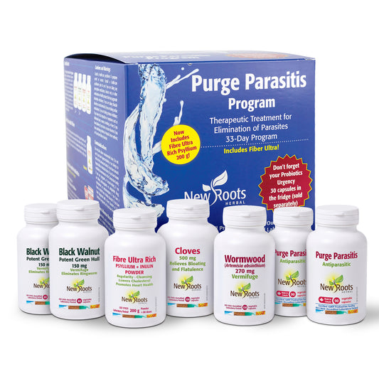 New Roots Purge Parasitis Program Kit, Maximum Strength 33-Day Parasite Cleanse with Fibre Ultra, Black Walnut, Wormwood and Cloves