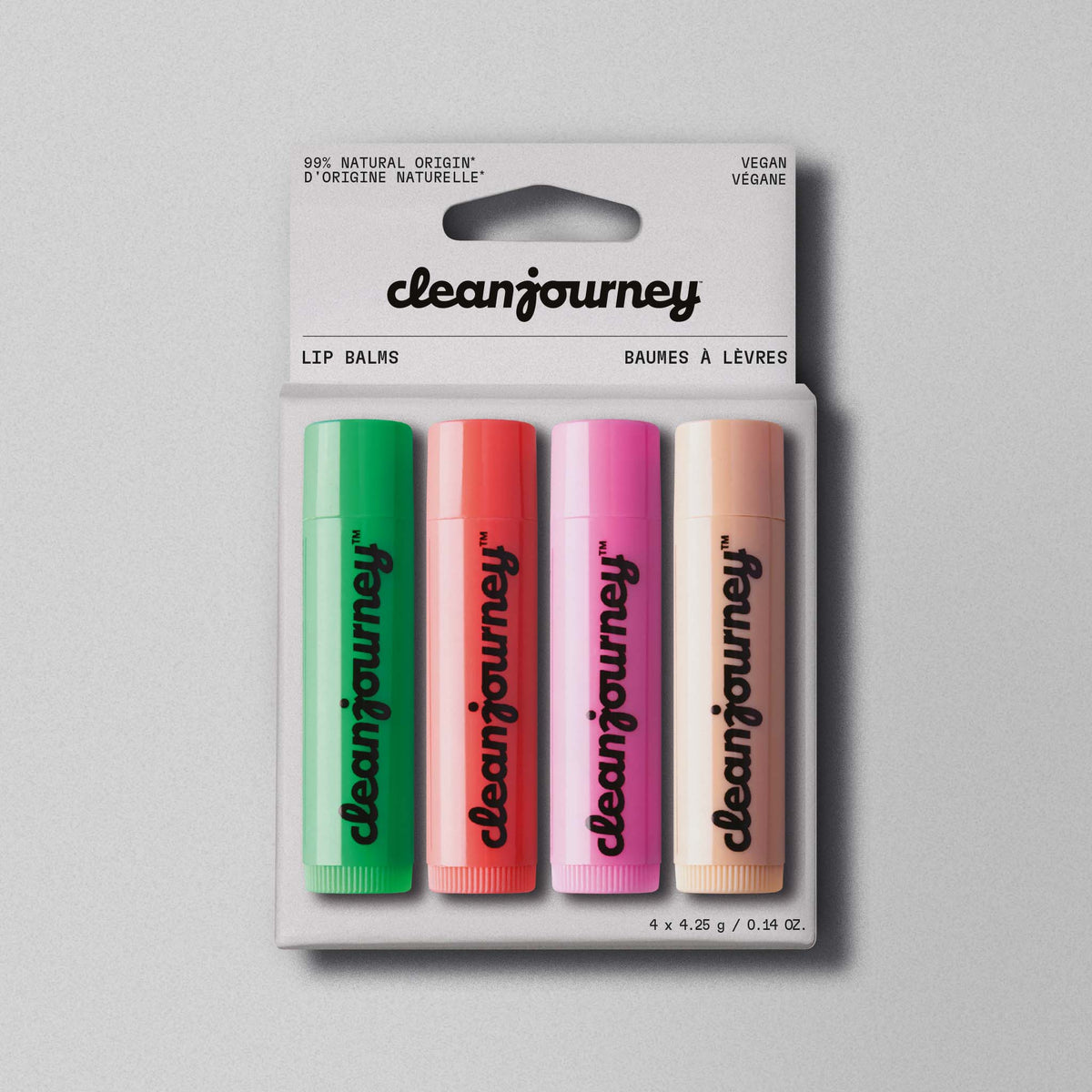 Clean Journey Lip Balm Set, That's Mint, Tropilicious, Berry Nice & Coco Crush, 4 x 4.25g