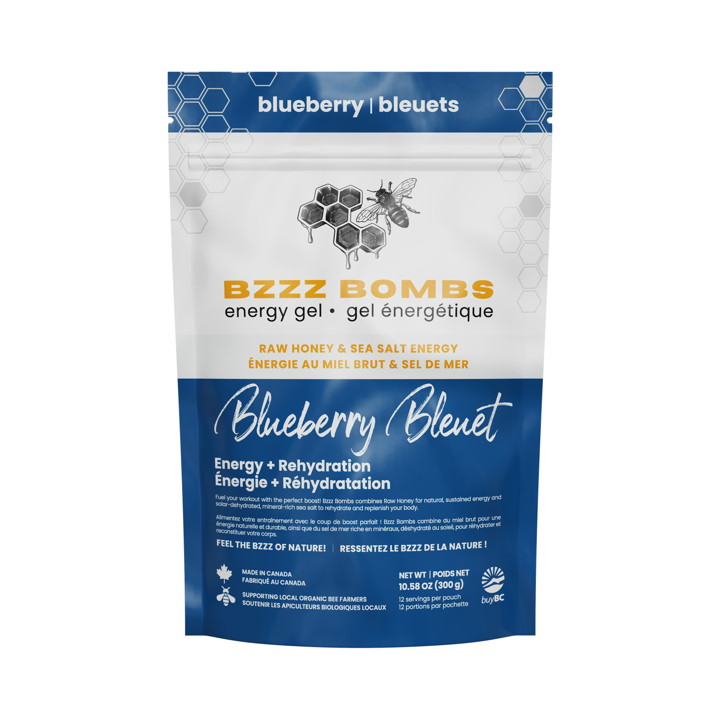 Blueberry Box of 12 | Bzzz Bombs raw honey energy gel Blueberry