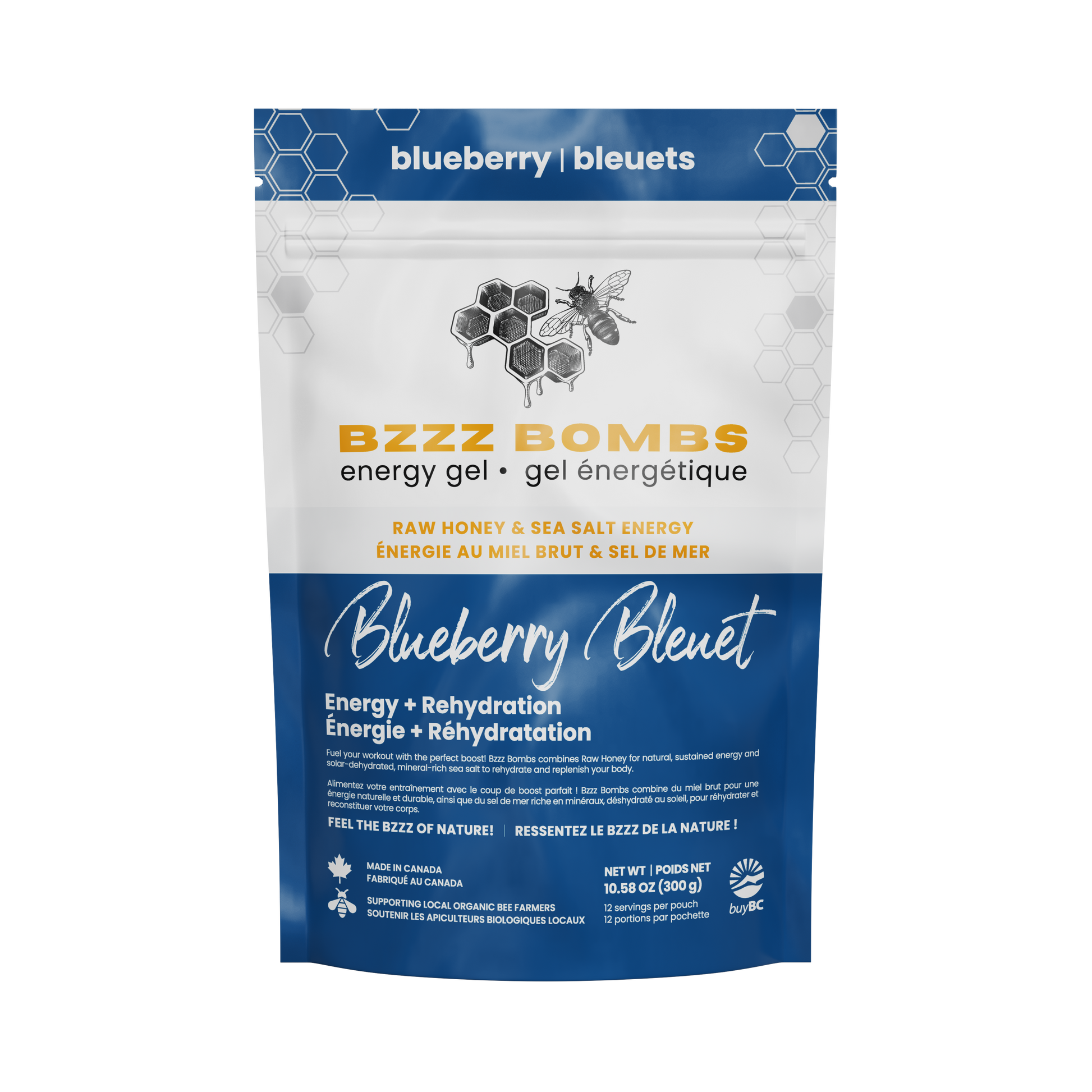 Blueberry Box of 12 | Bzzz Bombs raw honey energy gel Blueberry