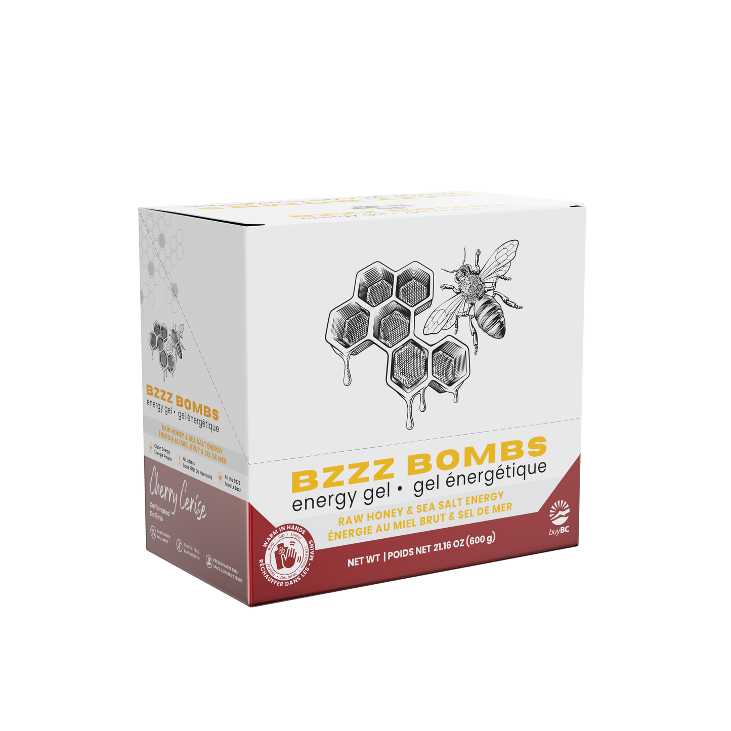 Bzzz Bombs Raw Honey Energy Gel, Clean Carbs and Electrolytes from Honey and Sea Salt, 25g Sachets