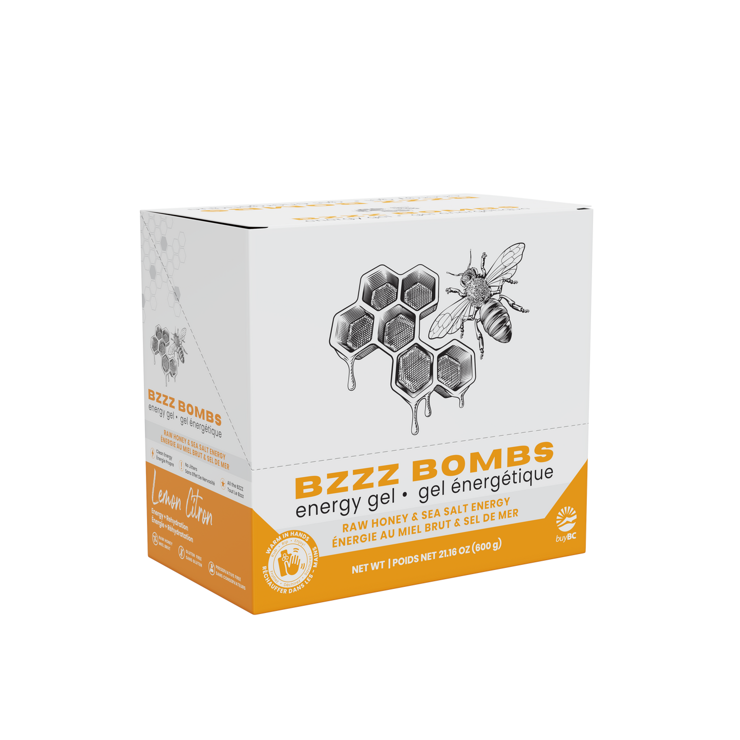 Bzzz Bombs Raw Honey Energy Gel, Clean Carbs and Electrolytes from Honey and Sea Salt, 25g Sachets