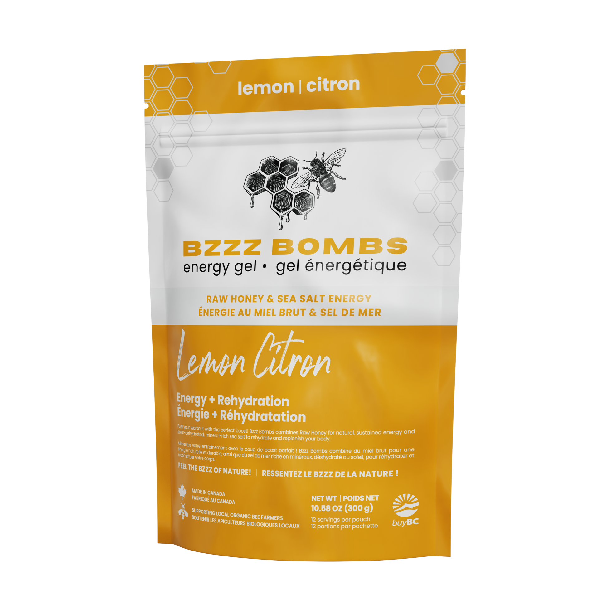 Lemon Box of 12 | Bzzz Bombs raw honey energy gel Lemon