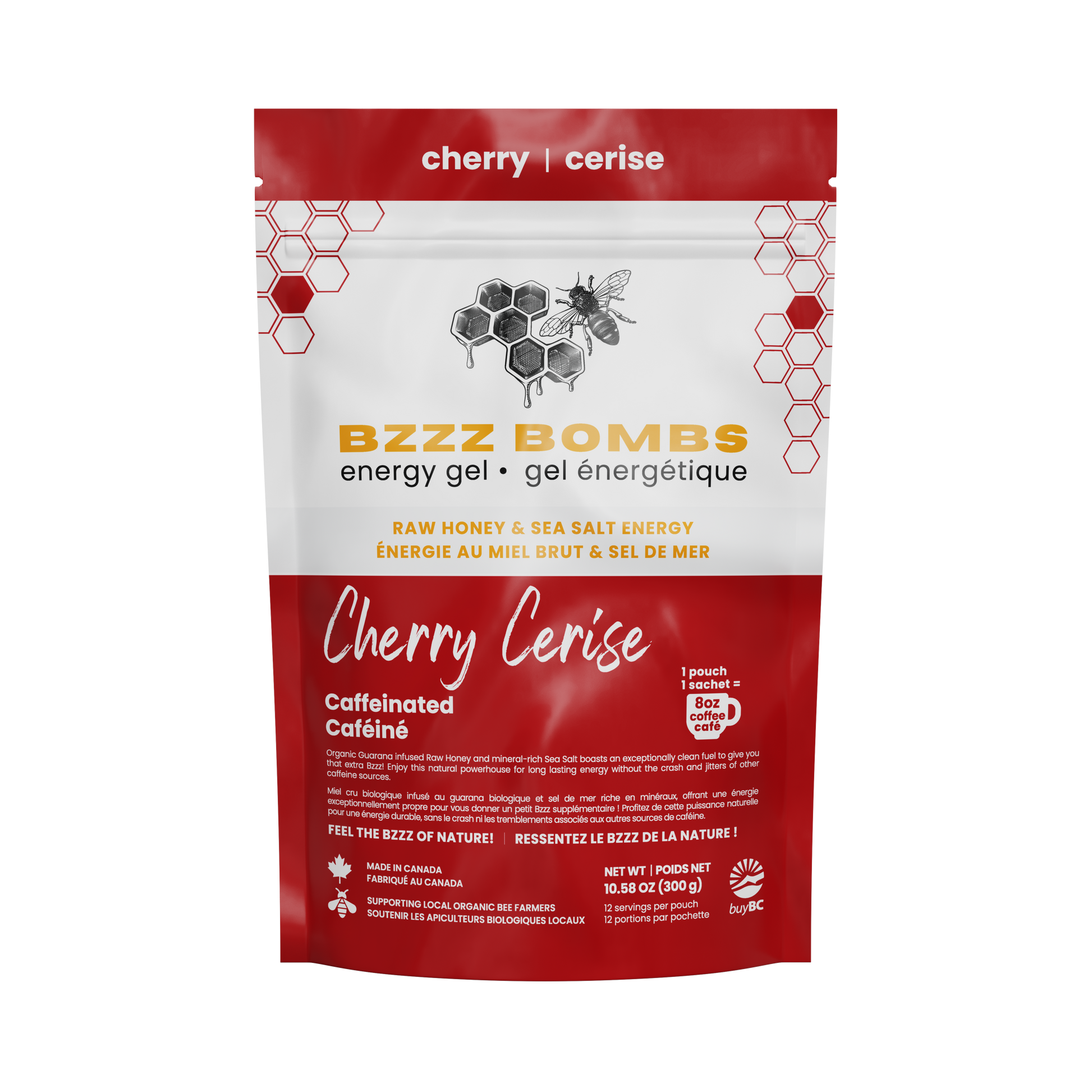 Caffeinated Cherry Box of 12 | Bzzz Bombs raw honey energy gel Caffeinated Cherry