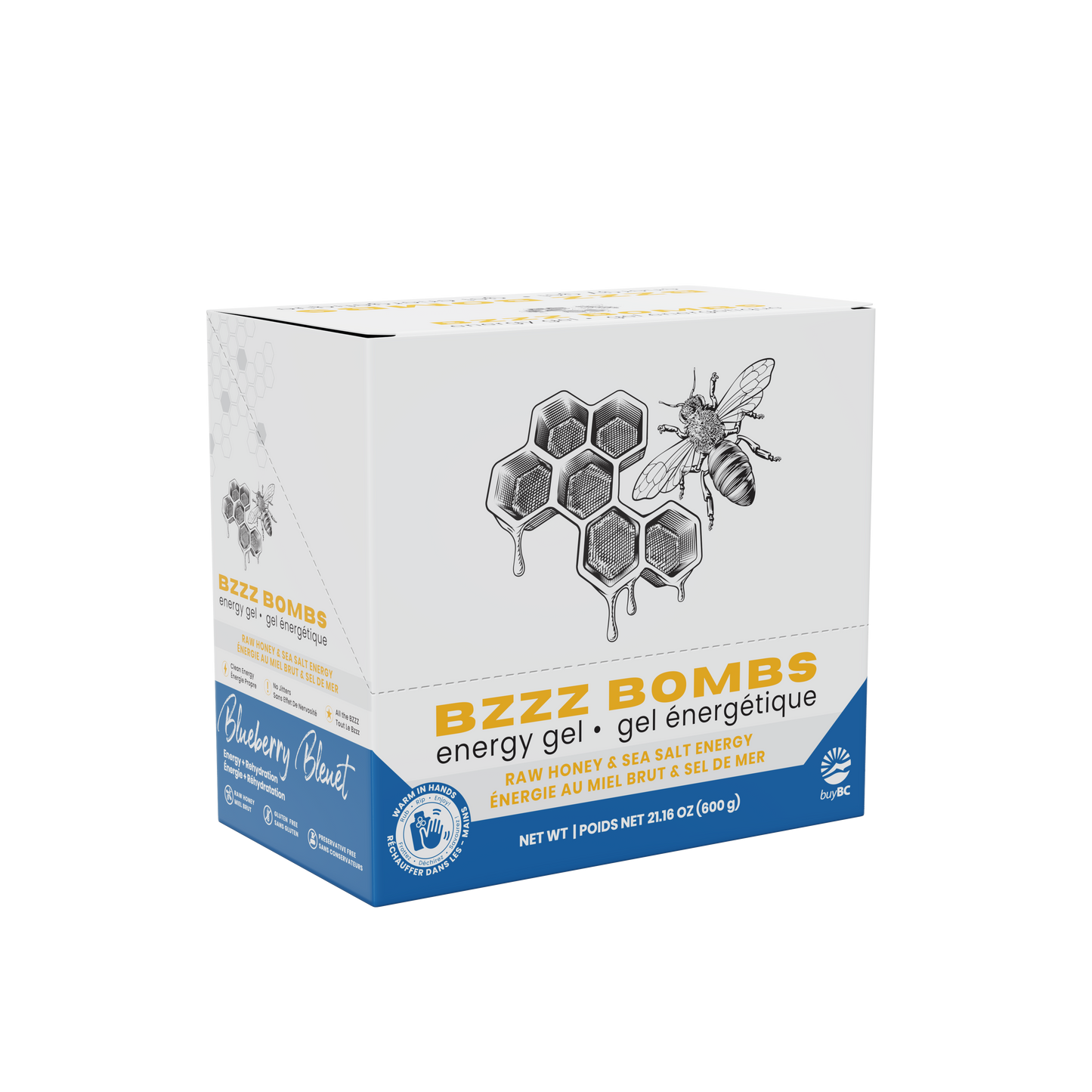 Bzzz Bombs Raw Honey Energy Gel, Clean Carbs and Electrolytes from Honey and Sea Salt, 25g Sachets