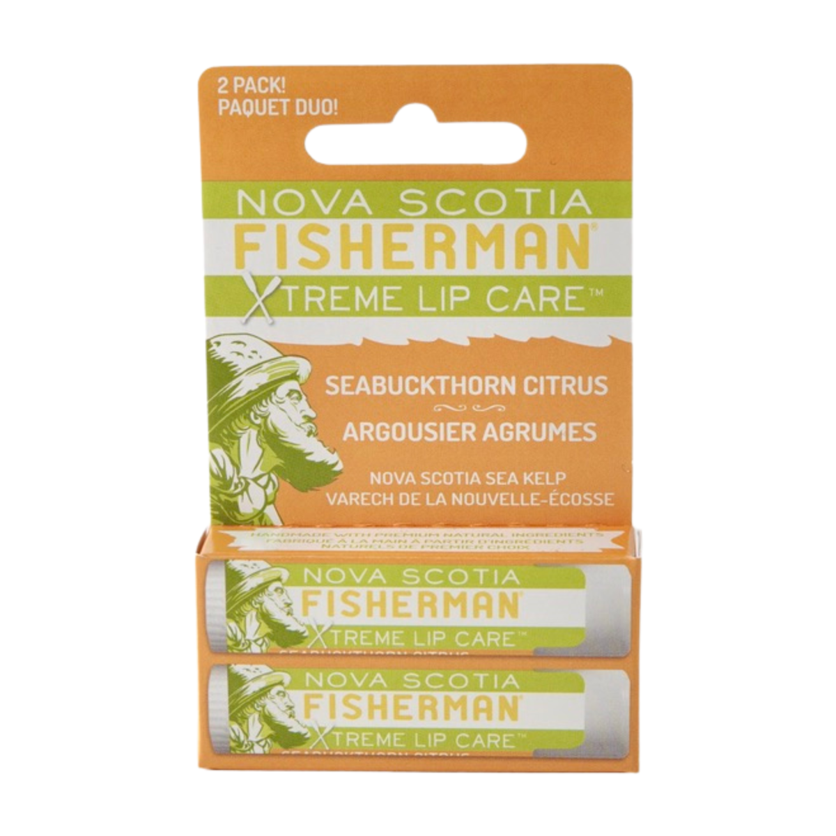 Nova Scotia Fisherman Sea Kelp Lip Balm Duo Pack, Blueberry, Seabuckthorn Citrus, Coffee or Apple, 2 Pack - Seabuckthorn Citrus