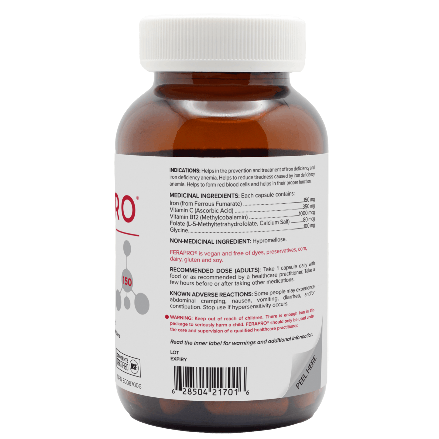 100 Vegetable Capsules | Replete Labs Ferapro 150 High-Dose Iron Supplement