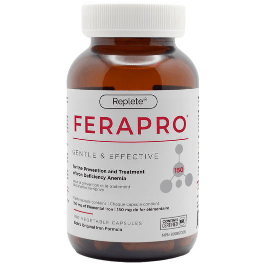 100 Vegetable Capsules | Replete Labs Ferapro 150 High-Dose Iron Supplement