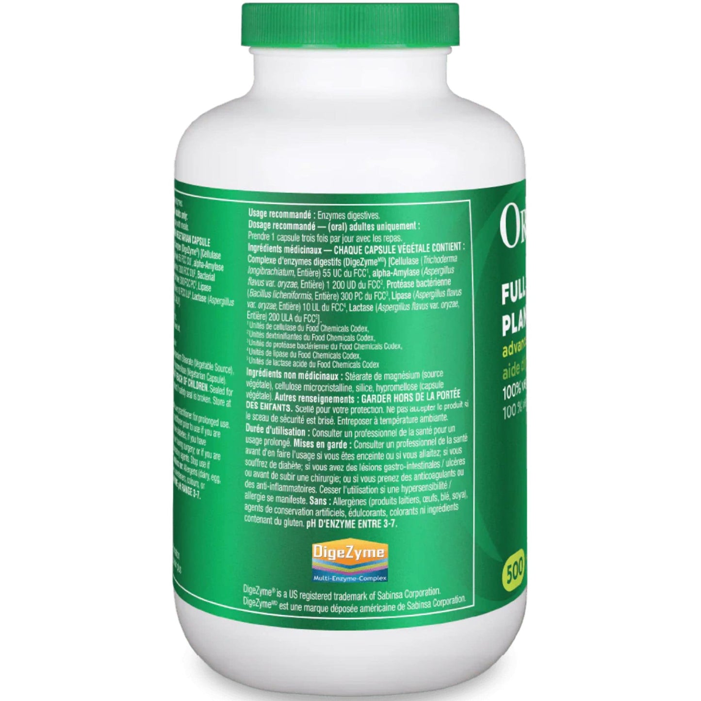 500 Vegetarian Capsules| Organika Full Espectrum Plant Enzymes