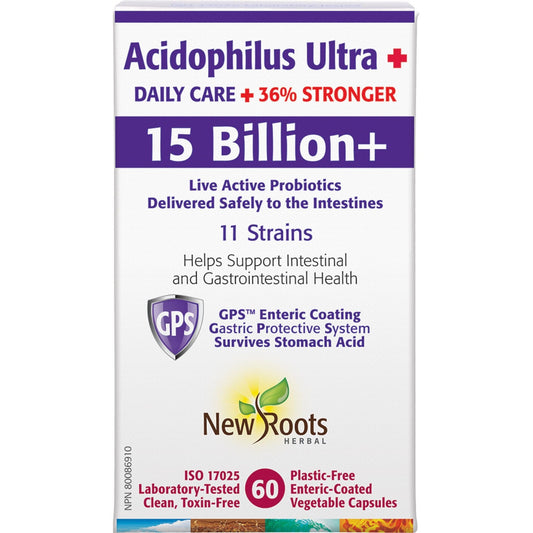 60 Vegetable Capsules | New Roots Herbal Acidophilus Ultra 15 Billion Plus Probiotics with 11 Strains