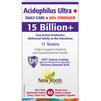 New Roots Acidophilus Ultra+ Daily Care 15 Billion+, 11 Strains, 36% Stronger, 60-120 Capsules