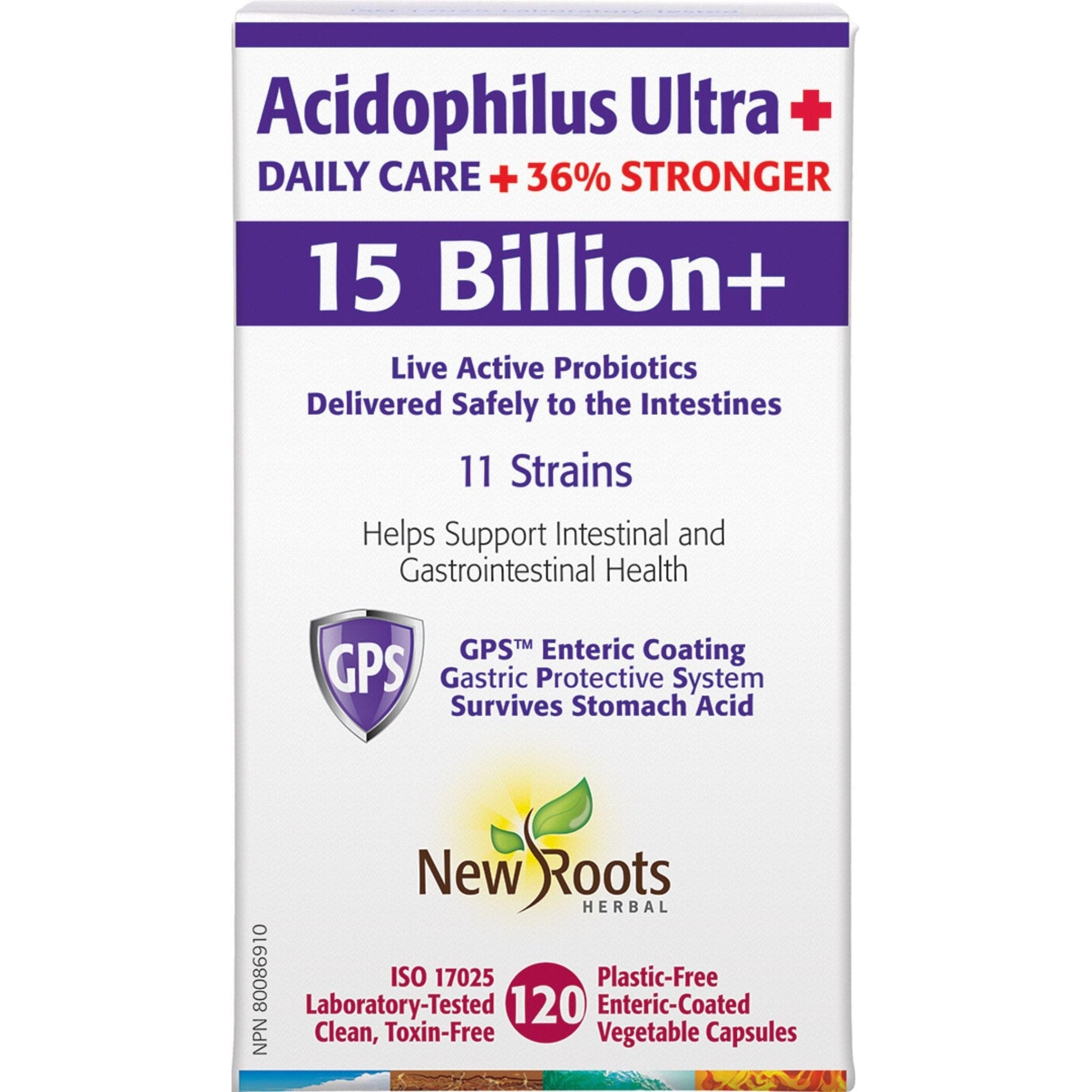 120 Vegetable Capsules | New Roots Herbal Acidophilus Ultra 15 Billion Plus Probiotics with 11 Strains