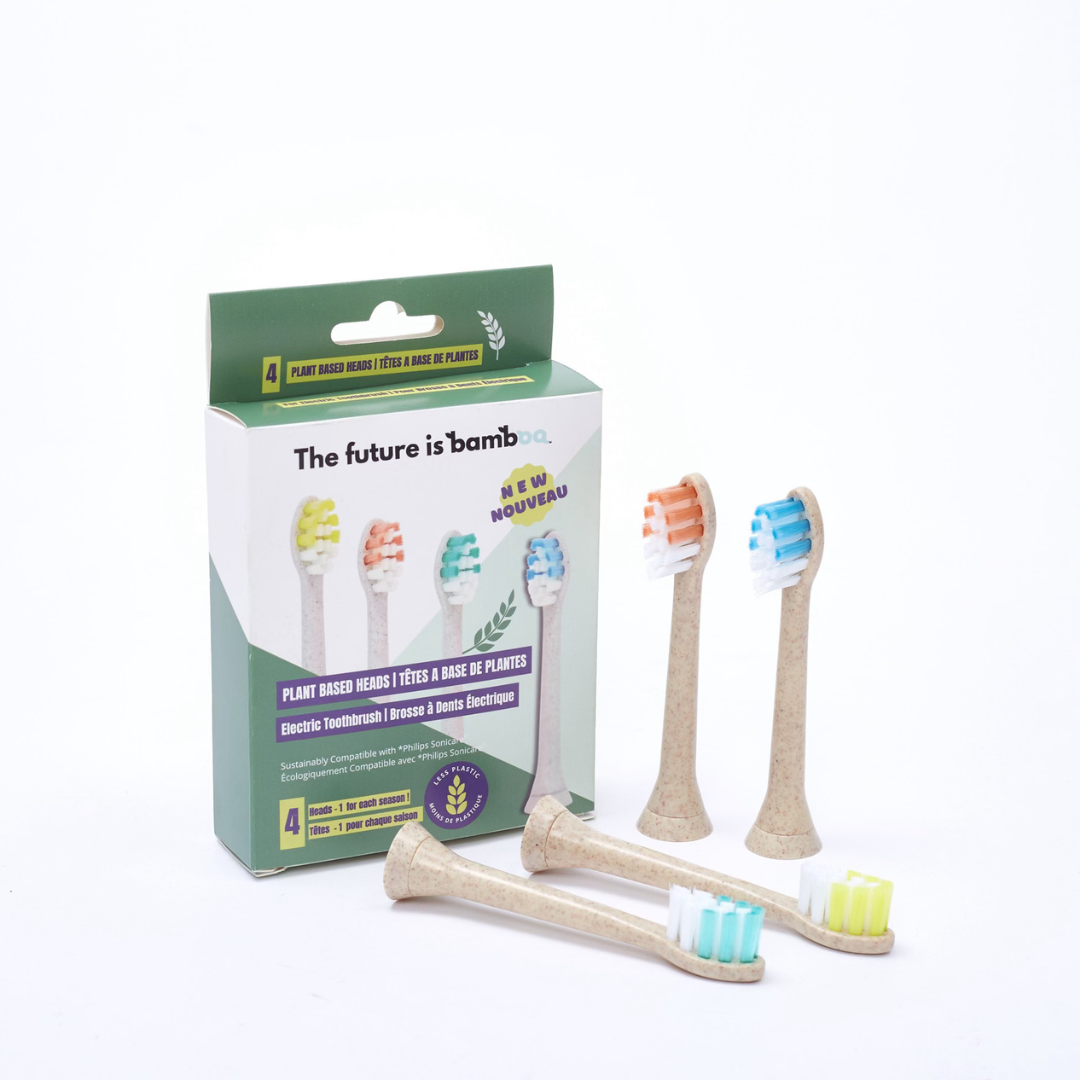 The Future Is Bamboo Electric Toothbrush Replacement Heads 4-Pack, Fits Sonicare Handles, Soft Bristles, Bamboo Head or Plant-Based - Plant-Based