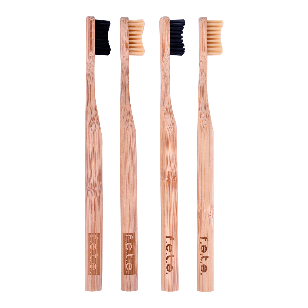 F.E.T.E. Bamboo Toothbrush 4-Pack – Purely Natural (4 Medium, Charcoal-Infused)