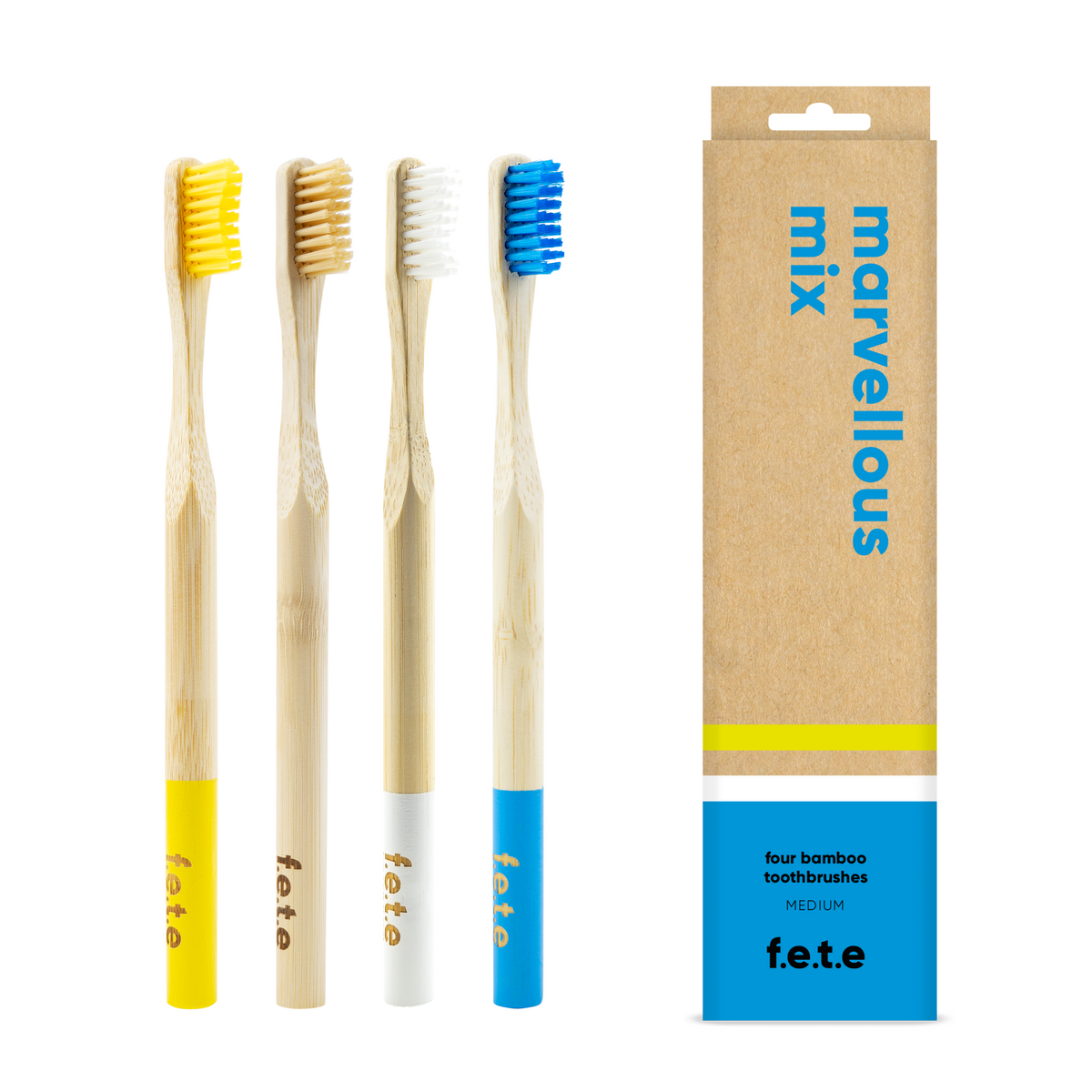 F.E.T.E. Bamboo Toothbrush 4-Pack – Marvellous Mix (4 Medium)