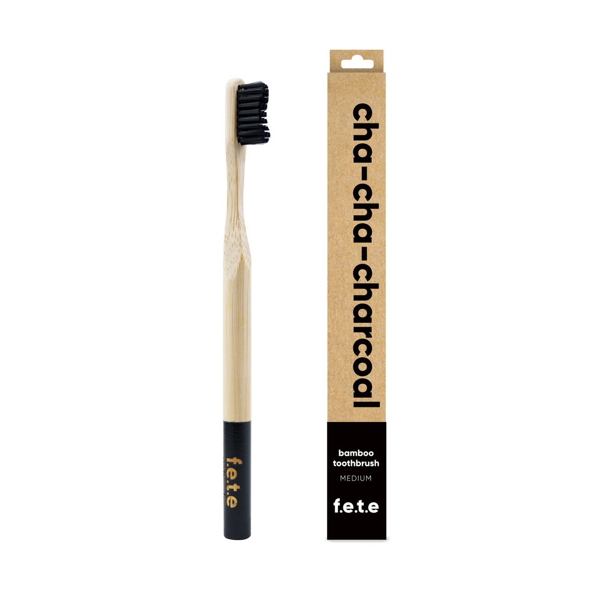 F.E.T.E. Bamboo Toothbrush – Medium, Cha Cha Charcoal (Black, Charcoal-Infused)