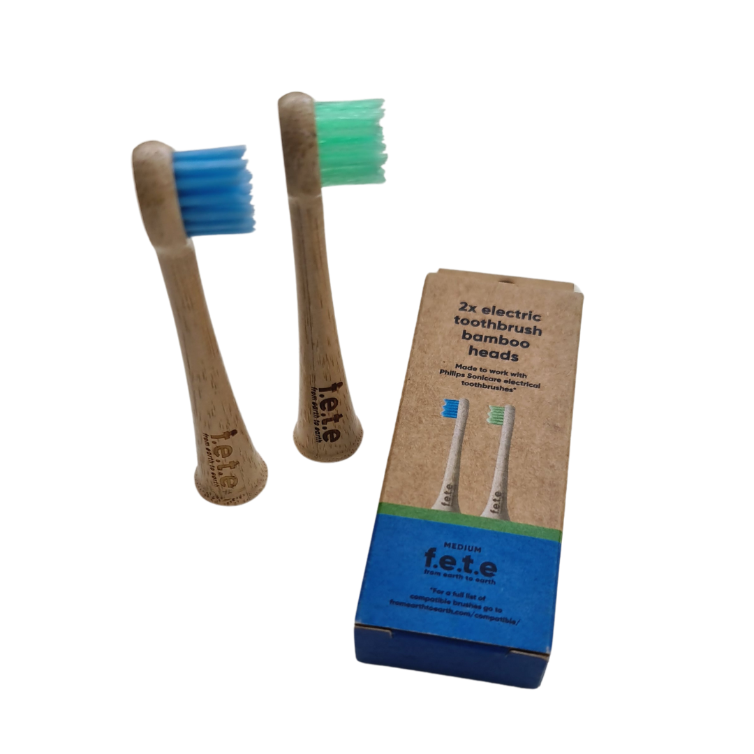 F.E.T.E. Bamboo Electric Toothbrush Heads – Medium, 2 Heads