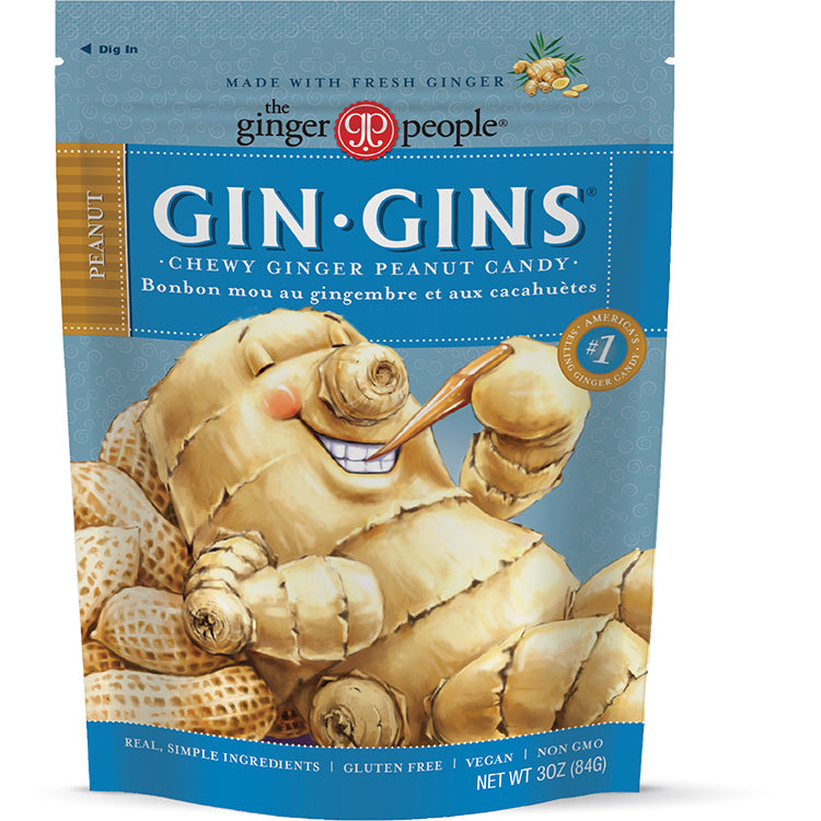 The Ginger People Gin Gins Chewy Ginger Candy, Full Case (Choose Flavour and Size) - Peanut, 12 x 84g