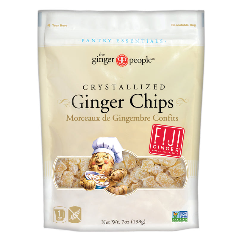The Ginger People Crystallized Ginger, Full Case (Gin Gins Candy, Chips or Organic Dice) - Crystallized Ginger Chips, 12 x 198g