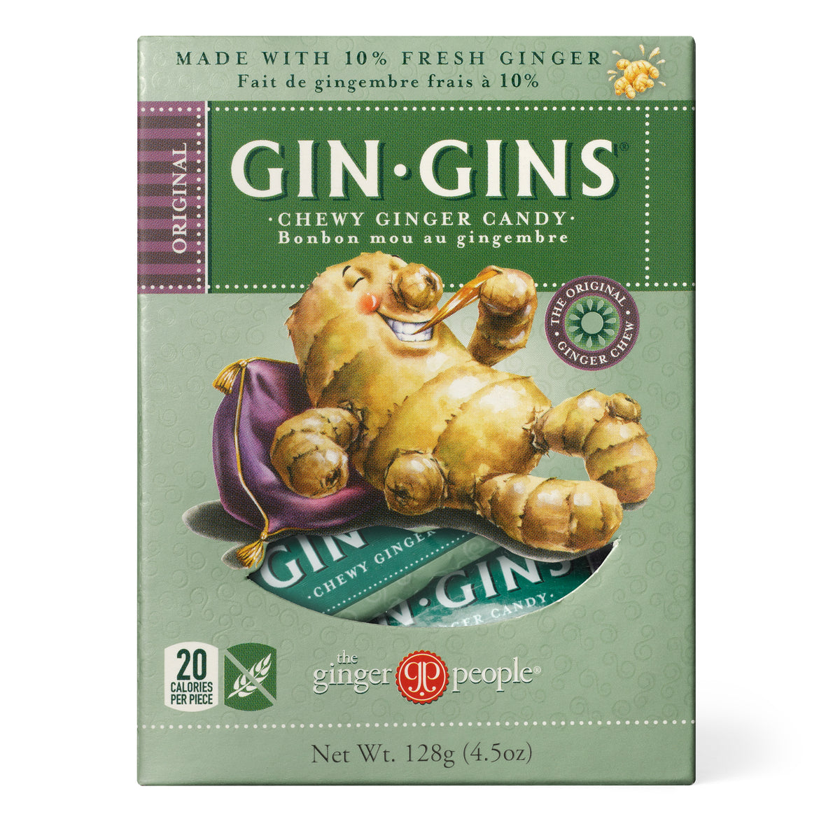 The Ginger People Gin Gins Chewy Ginger Candy, Full Case (Choose Flavour and Size) - Original, 12 x 128g