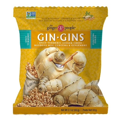 The Ginger People Gin Gins Chewy Ginger Candy, Full Case (Choose Flavour and Size) - Spicy Turmeric, 12 x 60g