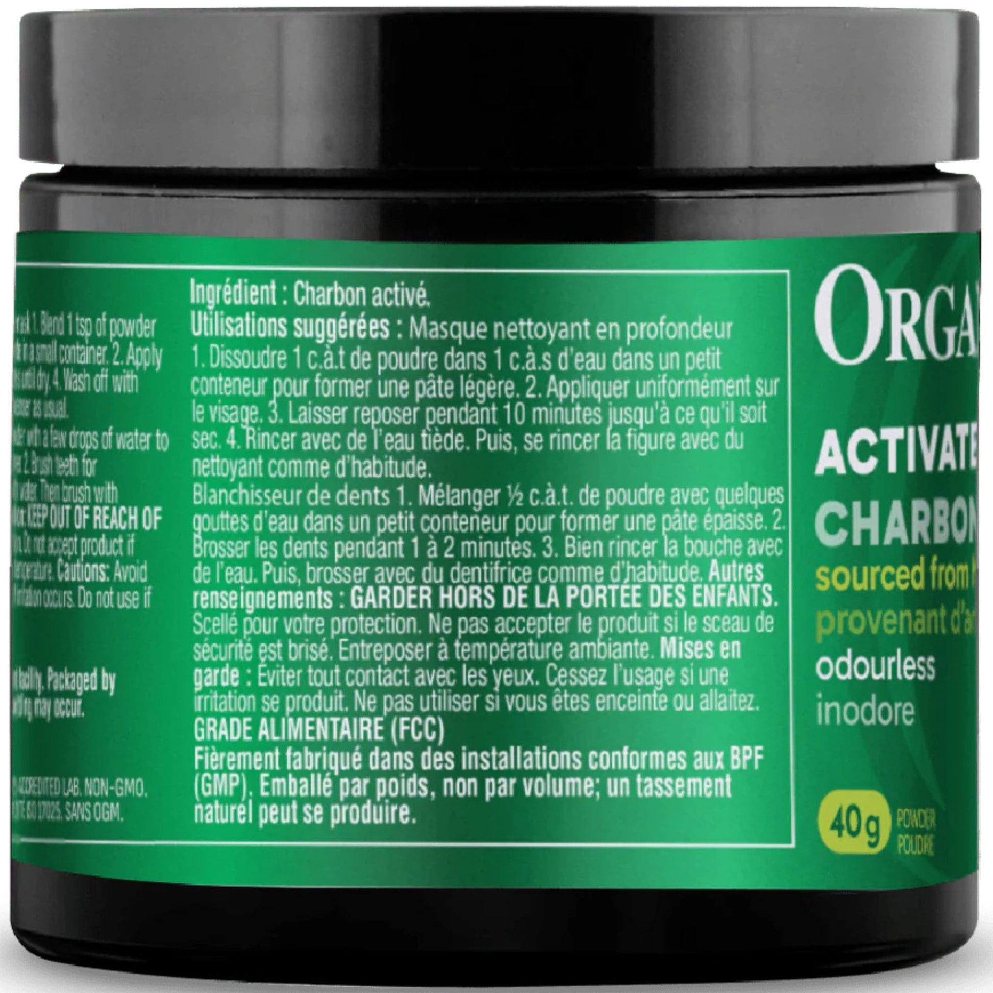 Odourless, 40g | Organika Activated Charcoal Powder