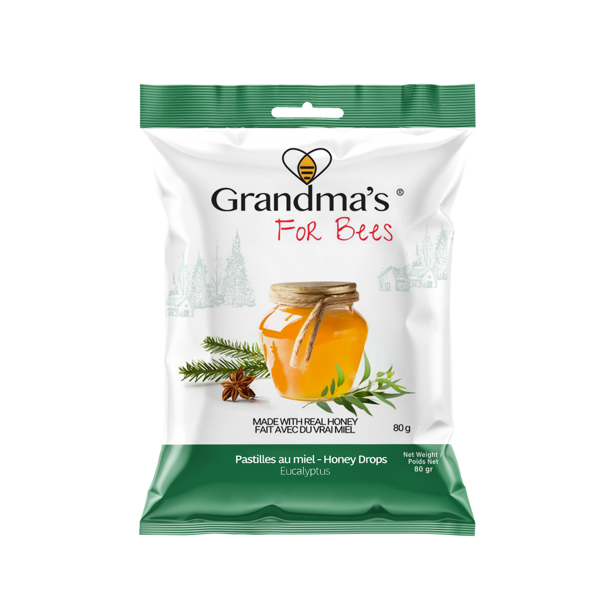 Grandma's For Bees Honey Drops, Eucalyptus, Holiday Bag