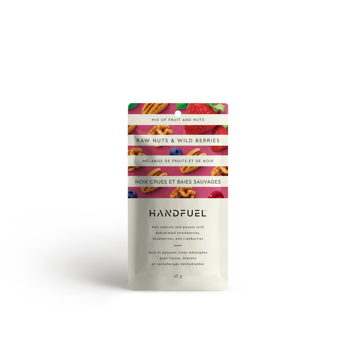 Handfuel Raw Nuts & Wild Berries, Case of 12 x 40g Snack Packs