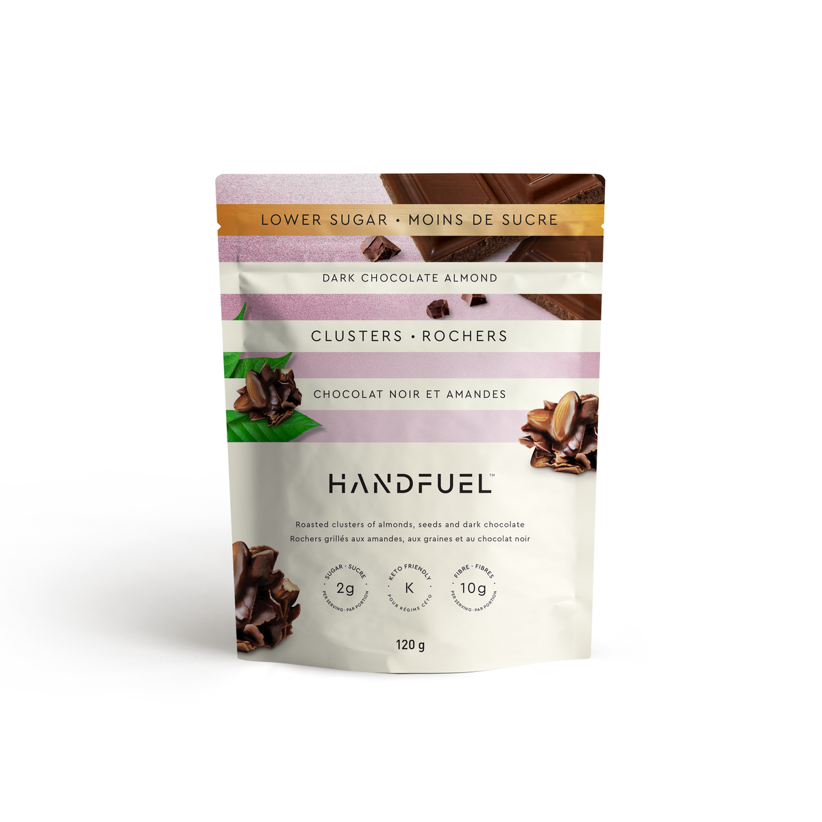 Handfuel Dark Chocolate Almond Clusters, Case of 12 x 120g