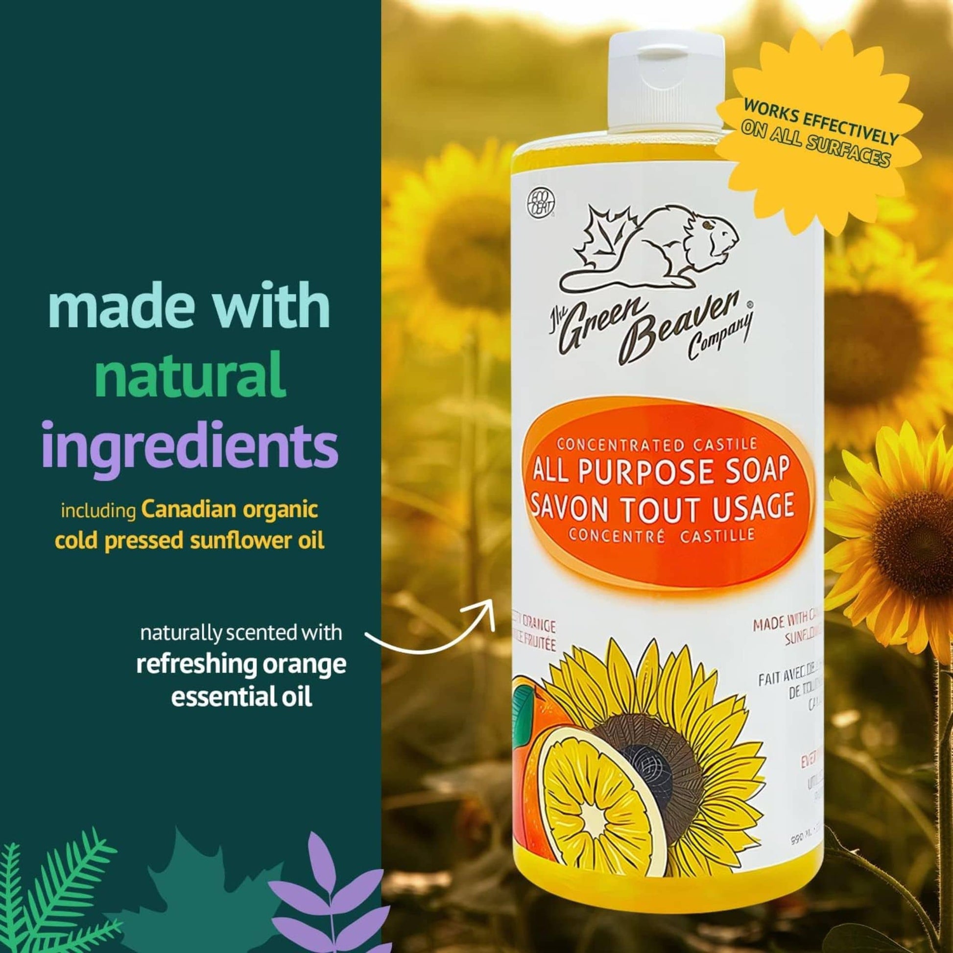 Orange, 1L | Green Beaver Sunflower Castille Liquid Soap