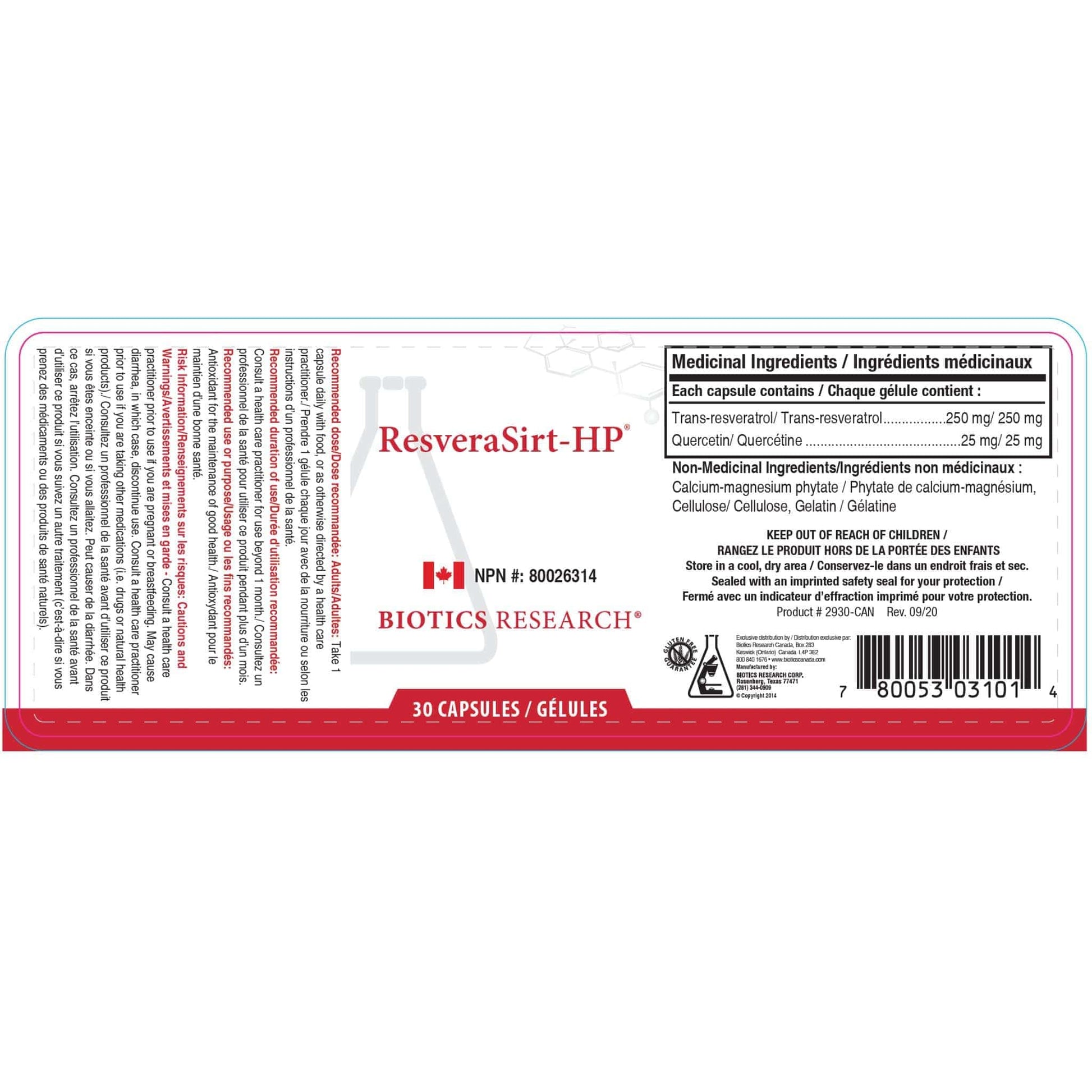 30 Capsules | Biotics Research ResveraSirt-HP