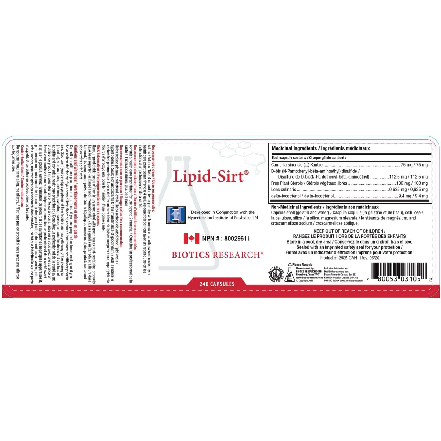 240 Capsules | Biotics Research Lipid-Sirt