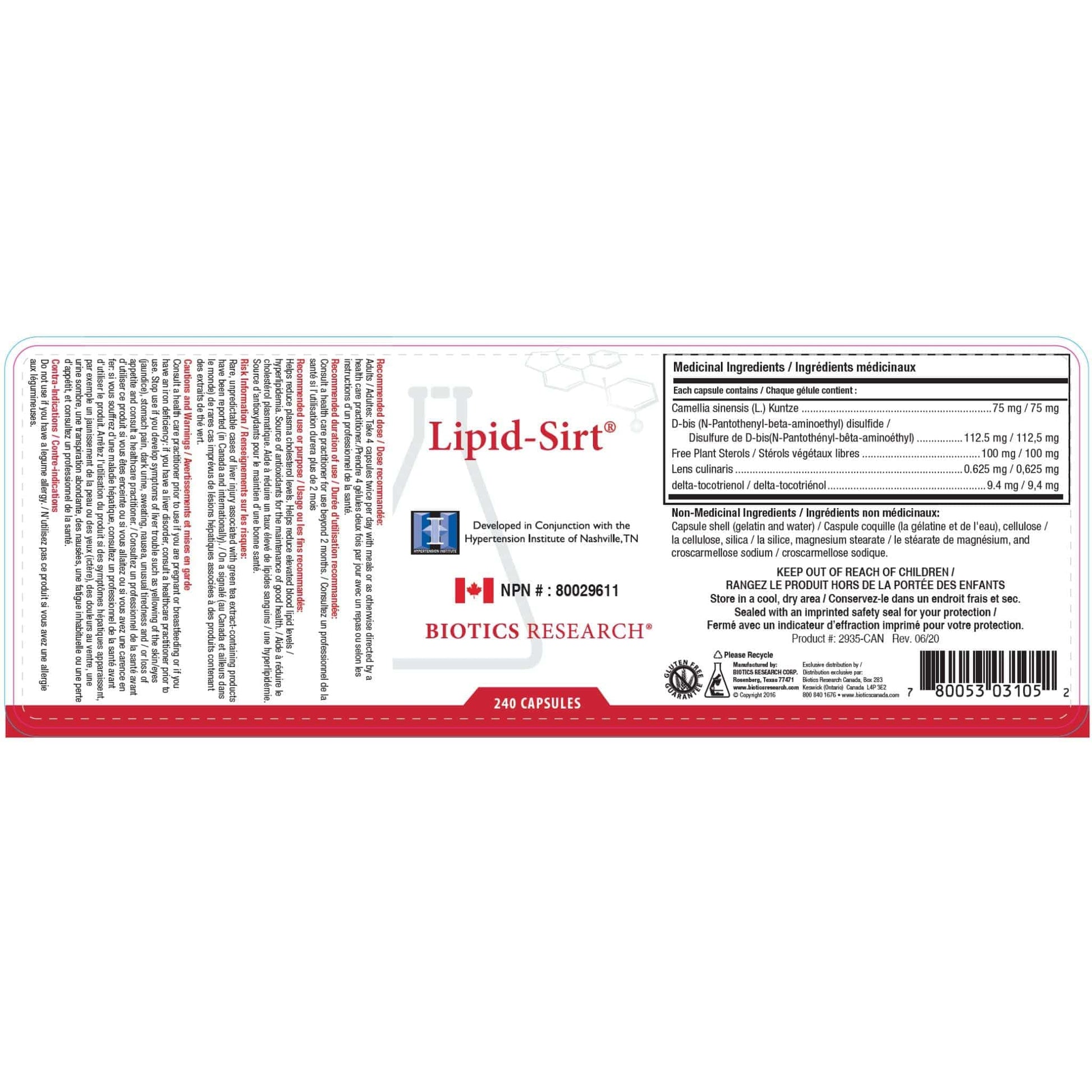 240 Capsules | Biotics Research Lipid-Sirt