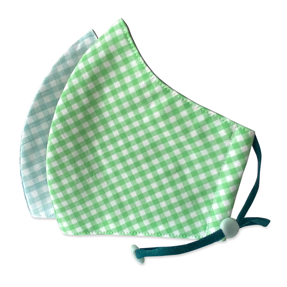 Happy Natural Kids 3 Layer Organic Cotton Face Mask with Filter Layer, Non-Medical, Ages 3 to 8, 2-Pack, Navy Stripes, Green Blue Check or Black - Green Blue Check